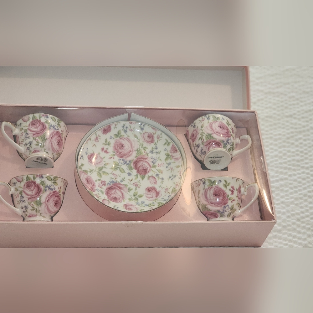 4 cup NEW Tea set ideal for Summer Tea Party in the box never used ! Pink Roses